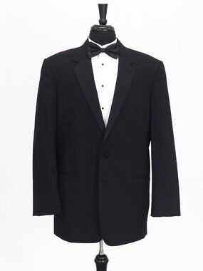 Jean Yves 42L Black Blazer Sport Coat Tuxedo Jacket 2-Button Solid Y961